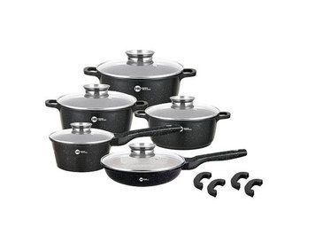 Набір посуду з гранітним покриттям на 14 предметів Higer Kitchen ПК-305 Чорний HK-30502 фото
