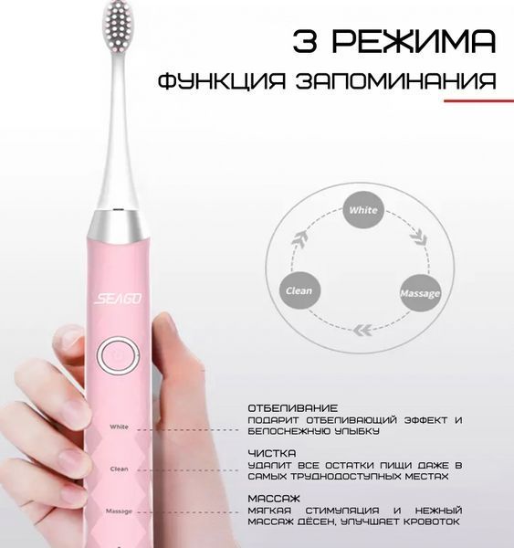 Электрическая Зубная Щетка Взрослая Звуковая Seago SG987 Розовая SG987 фото