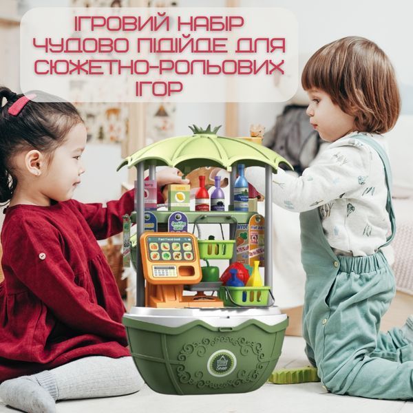 Дитячий Переносний Кошик з Продуктами Складний 49 Предметів 2в1 Ігровий Набір Продавець Зелений KP-49 фото