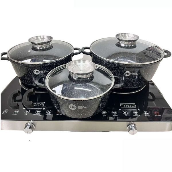 Набор кастрюль Higher Kitchen HK-301 Набор посуды с гранитным антипригарным покрытием Черные 8 предметов HK-301 фото