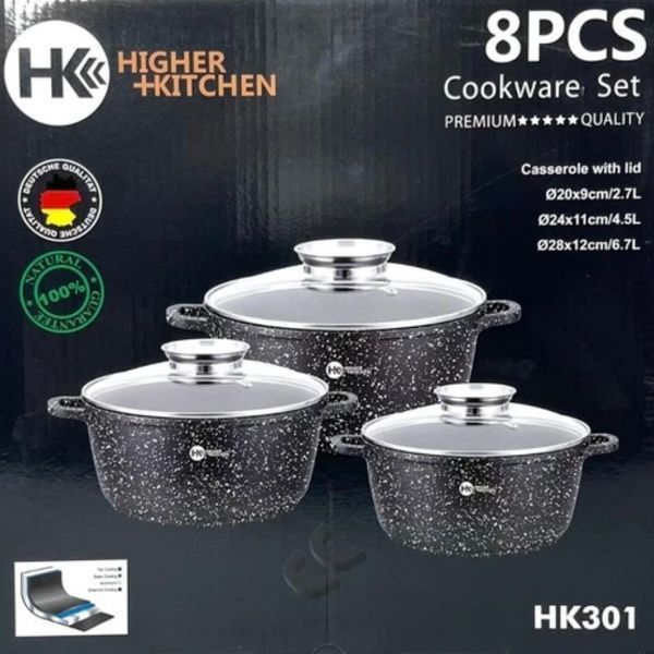 Набор кастрюль Higher Kitchen HK-301 Набор посуды с гранитным антипригарным покрытием Черные 8 предметов HK-301 фото