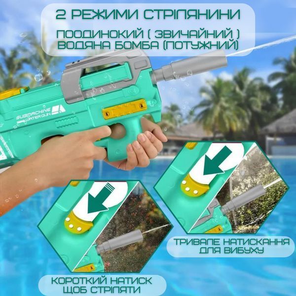 Водяний Бластер Електричний на Акумуляторі Портативний Водний Автомат Р90 для дітей і дорослих Зелений 1871130671 фото