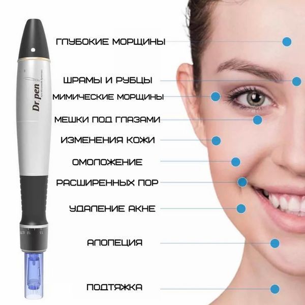 Дермапен Dr. Pen А1 Дермаштамп Для Фракційної Мезотерапії Електричний Мезороллер Для Обличчя та Тіла Сірий А1 фото