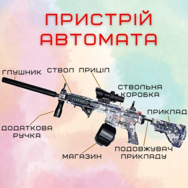 Детский игрушечный гель бластер на орбизах в топовой комплектации М416 Электрический Орбиган 95см Голубой М416B фото