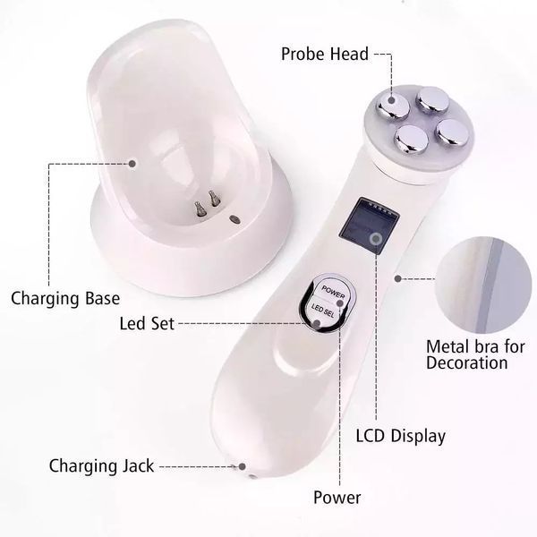 Микротоковый Массажер Для Лица с Функцией RF + EMS + Фототерапия ( LED - терапия ) с Эффектом Лифтинга и Подтяжки Кожи Белый 9902 фото