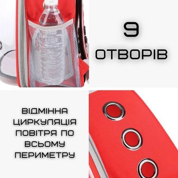 Рюкзак Переноска Для Коти з Прозорими Стінками Сумка Рюкзак Для Животних до 7 кг Червона ZM-R1 фото