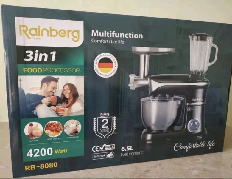 Мощный Кухонный комбайн 4в1 Rainberg RB 8080 Миксер Мясорубка Блендер Планетарный Тестомес Кухонная машина Рейнберг Комбайн для кухни rainberg 8080 RB-8080 фото