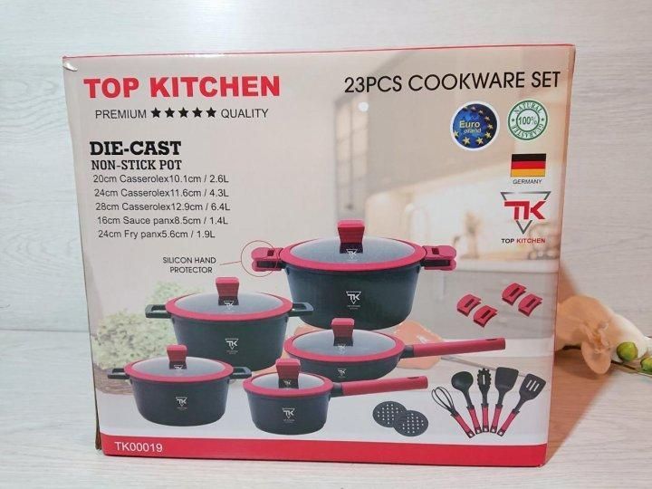 Набір посуду кований Top Kitchen (TK00019) з мармуровим покриттям на 16 предметів Чорний TK00019 фото