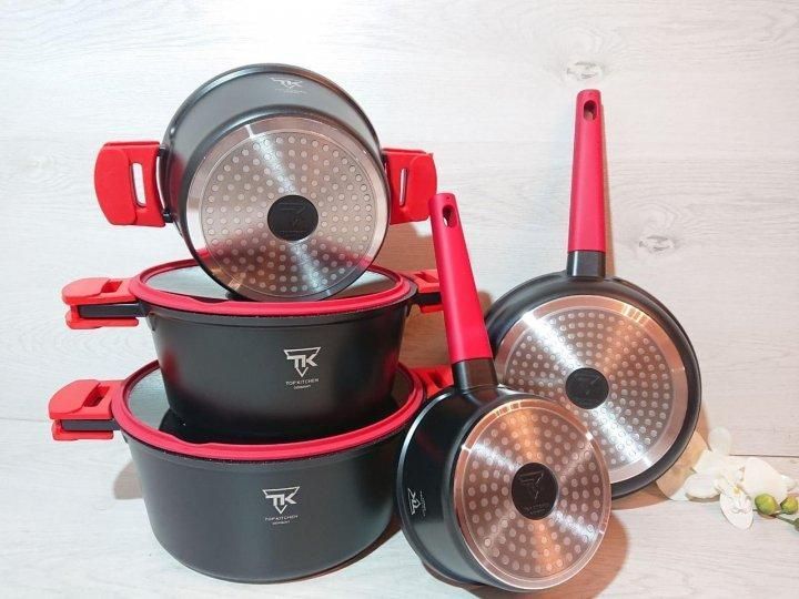 Набір посуду кований Top Kitchen (TK00019) з мармуровим покриттям на 16 предметів Чорний TK00019 фото