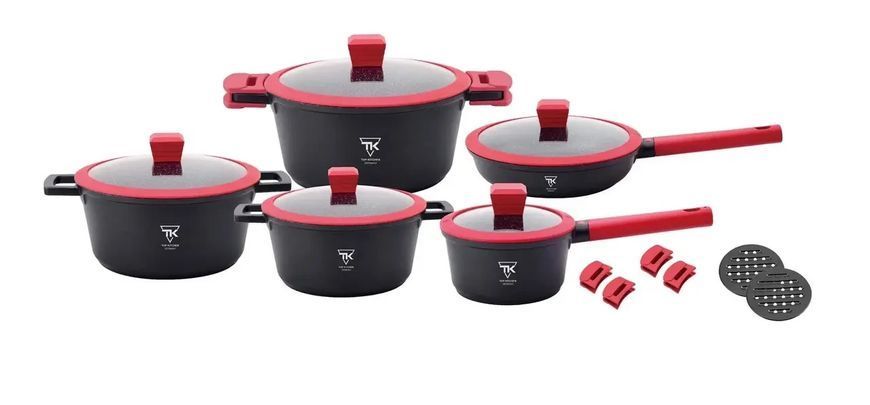 Набір посуду кований Top Kitchen (TK00019) з мармуровим покриттям на 16 предметів Чорний TK00019 фото