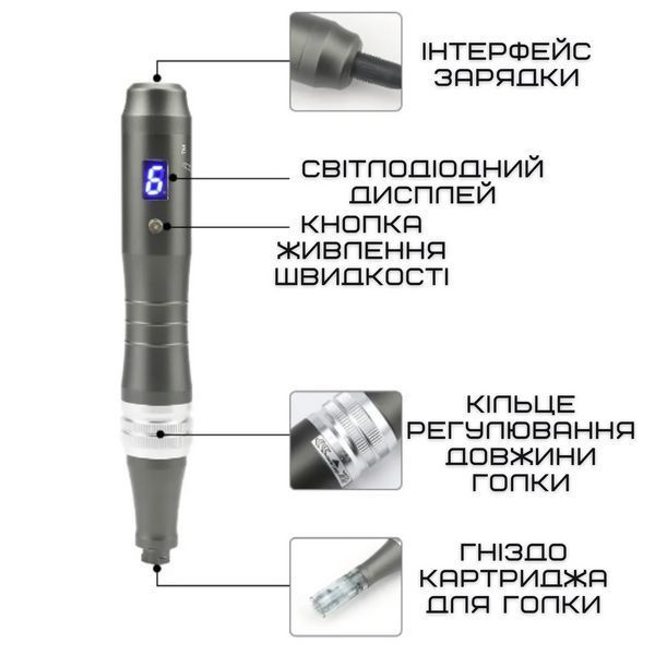 Бездротовий Дермапен Dr.Pen М8 6 Режимів Дермаштамп Для Фракційної Мезотерапії Електричний Мезоролер На Акумуляторі Сірий М8W фото