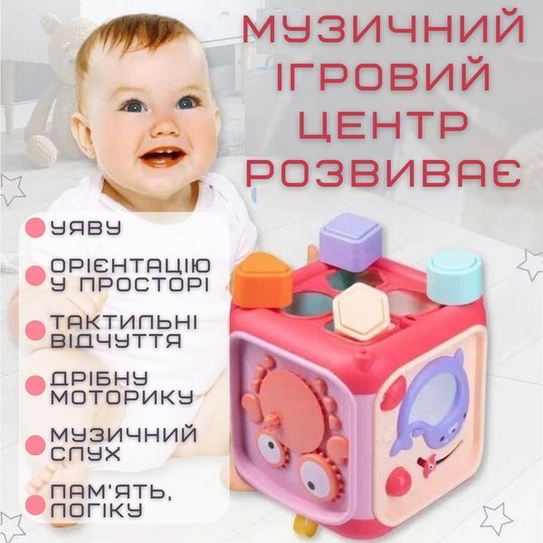 Детский Развивающий Игровой Центр Музыкальный Бизикуб Сортер с Пианино Для Самых Маленьких Розовый Bizi1 фото