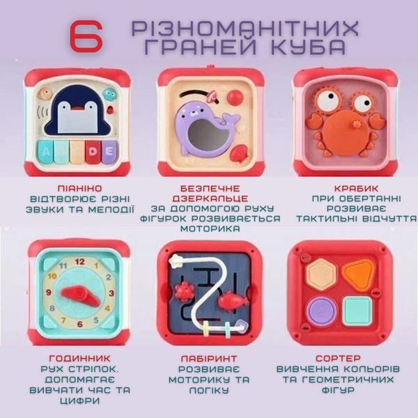 Детский Развивающий Игровой Центр Музыкальный Бизикуб Сортер с Пианино Для Самых Маленьких Розовый Bizi1 фото
