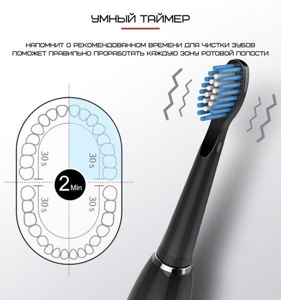 Электрическая Зубная Щетка Звуковая Seago SG575 Sonic Взрослая Чёрная SG575 фото