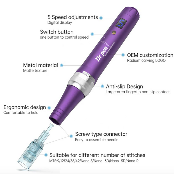 Набор дермапен Dr. Pen Ultima X5 + 10 шт картриджи для дермапена  с аккумулятором Дермаштамп для фракционной мезотерапии Электрический мезороллер для лица и тела X5W1012H фото