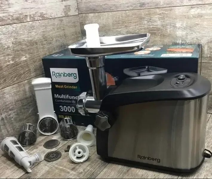 Мясорубка электрическая бытовая Rainberg RB 673 3000W с соковыжималкой, Универсальная мясорубка реверс rb 673 фото