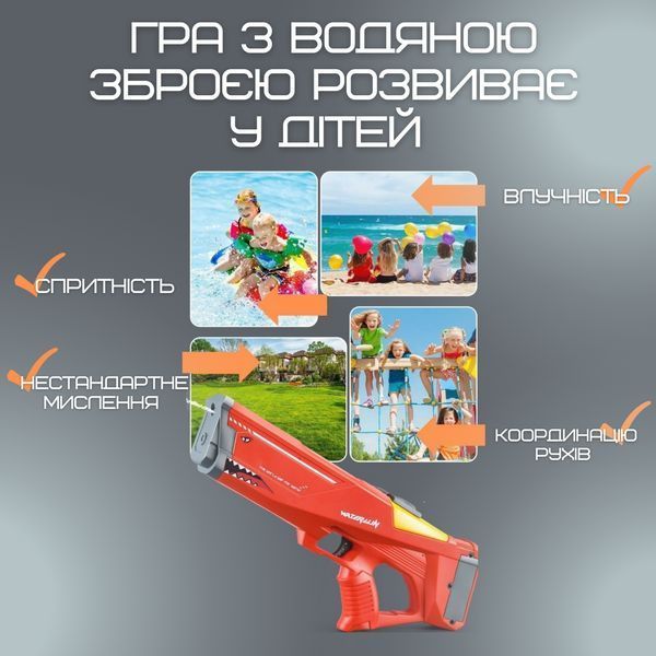 Водний Бластер на акумуляторі Електричний Дитячий Водяний Пістолет Акула Червоний Бластер SH-R1 фото