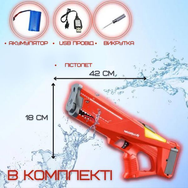 Водний Бластер на акумуляторі Електричний Дитячий Водяний Пістолет Акула Червоний Бластер SH-R1 фото