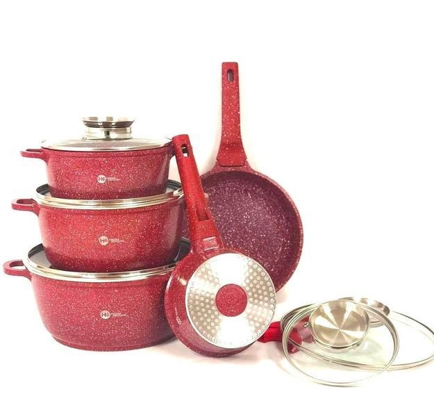 Набір посуду з гранітним, антипригарним покриттям на 14 предметів Higer Kitchen ПК-305 Червоний HK-30501 фото