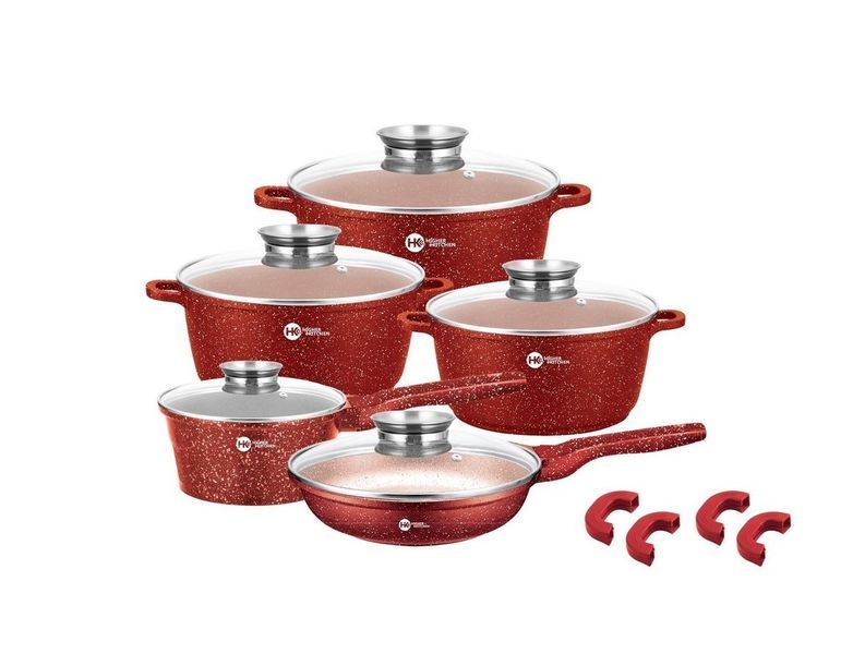 Набір посуду з гранітним, антипригарним покриттям на 14 предметів Higer Kitchen ПК-305 Червоний HK-30501 фото