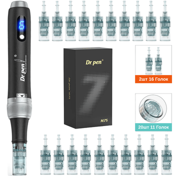 Набір дермапен Dr. Pen M7S Чорний + 20 картриджів для фракційної мезотерапії та мікронідлінгу M7SB2011H фото