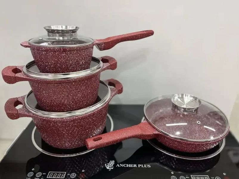 Набор кастрюль и сковорода с гранитным антипригарным покрытием Higher Kitchen HK-315 7 предметов красный KK-315RED фото