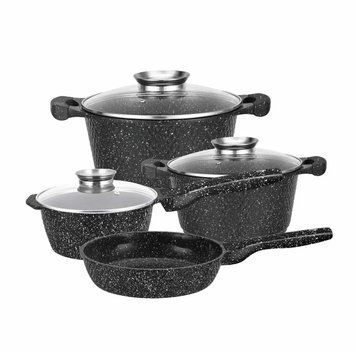 Набір каструль і сковорідка з гранітним антипригарним покриттям High Kitchen HK-315 7 предметів ЧЕРНИЙ ТОР HK315BLACK фото