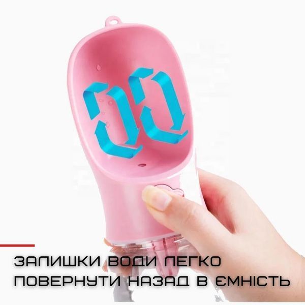 Прогулочная Поилка Для Животных Дорожная Автоматическая Бутылочка 350 мл Розовая ZM0709 фото