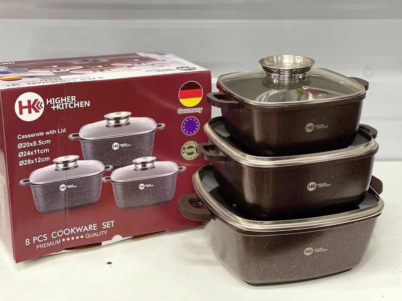 Набір каструль Higher Kitchen HK-302 КОРИЧНЕВІ з гранітним антипригарним покриттям HK-3022 фото