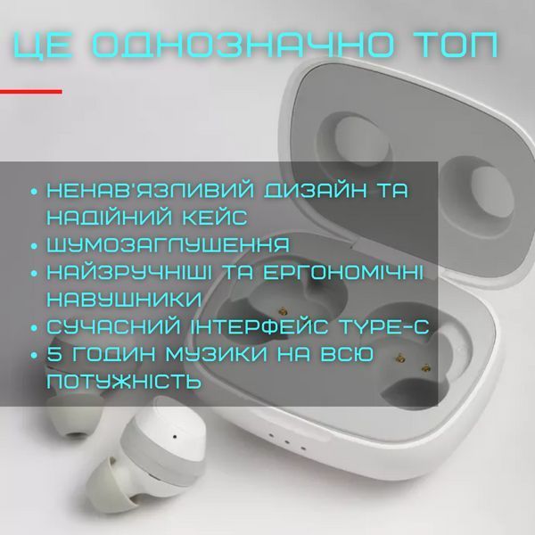 Бездротові Bluetooth Навушники Sainyer T20 TWS із Вбудованим Чіпом Bluetrum Білі T20 фото