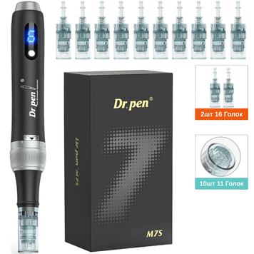 Набір  Дермапен Dr.Pen М7S  На Акумуляторі Чорний + картриджі для дермапена 10 шт M7SB1011H фото