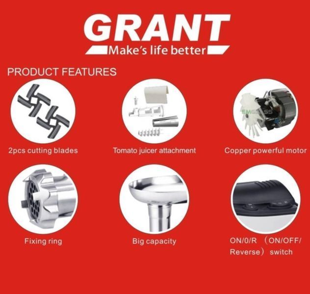 Электрическая мясорубка GRANT 6251 3000W с соковыжималкой для томатного сока Черная Электромясорубка GR6251 фото
