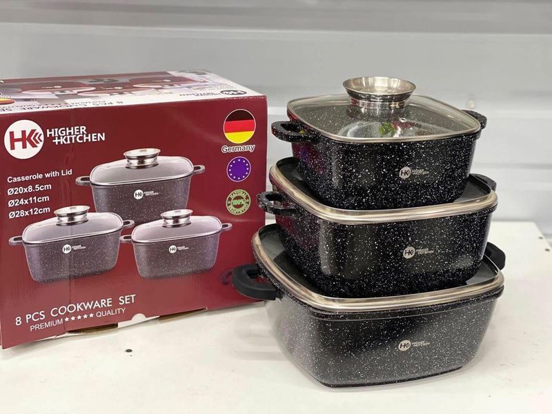 Набор кастрюль Higher Kitchen HK-302 ЧЕРНЫЕ с гранитным антипригарным покрытием Набор посуды НК-302 HK-302 фото