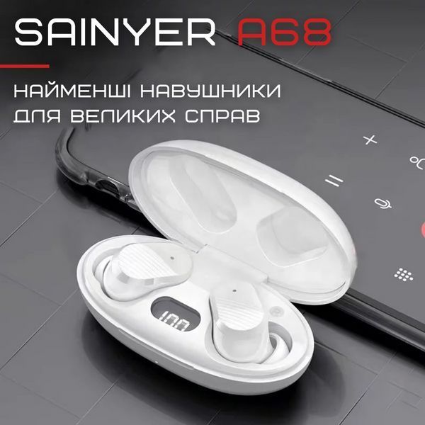 Бездротові Bluetooth Навушники Вакуумні Вкладиші IPX5 з вбудованим чіпом JL Sainyer A68 Білі А68 фото