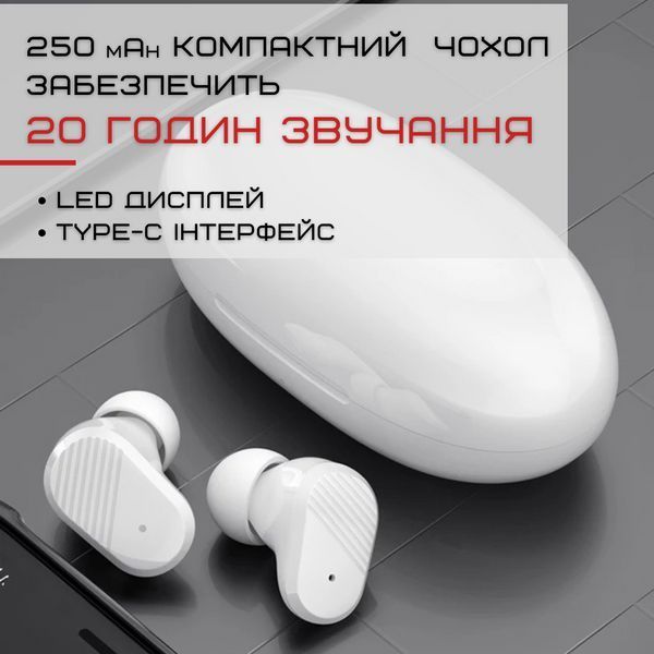 Бездротові Bluetooth Навушники Вакуумні Вкладиші IPX5 з вбудованим чіпом JL Sainyer A68 Білі А68 фото