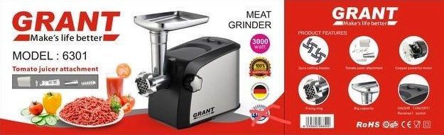 Электромясорубка GRANT 6301 3000W металлический корпус соковыжималка Мясорубка Электрическая GR6301 фото
