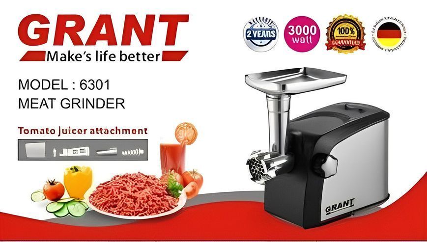 Электромясорубка GRANT 6301 3000W металлический корпус соковыжималка Мясорубка Электрическая GR6301 фото